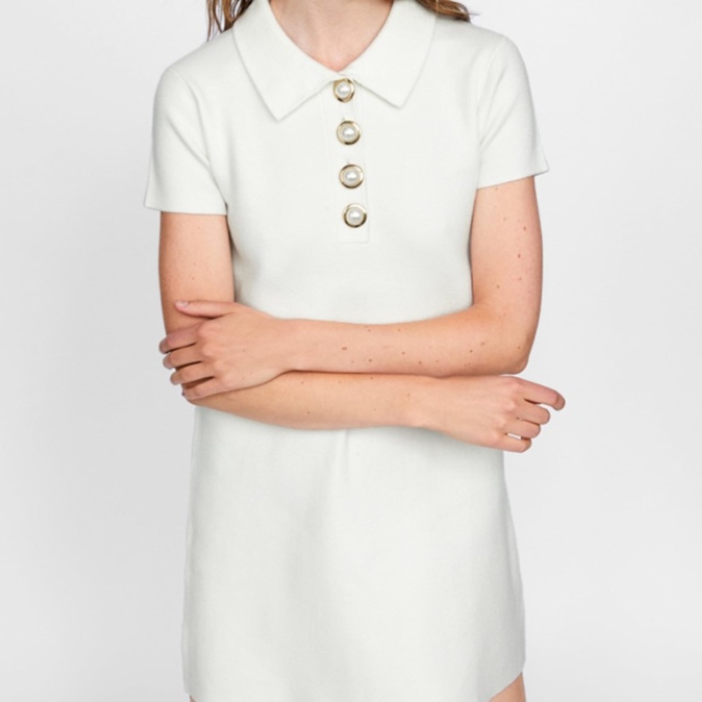 Zara ecru dress with faux pearl buttons - Picture 2 of 6
